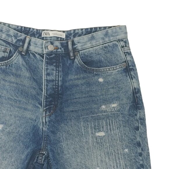 NWT ZARA button fly high waist distressed raw hems relaxed fit denim sho… - Picture 8 of 16